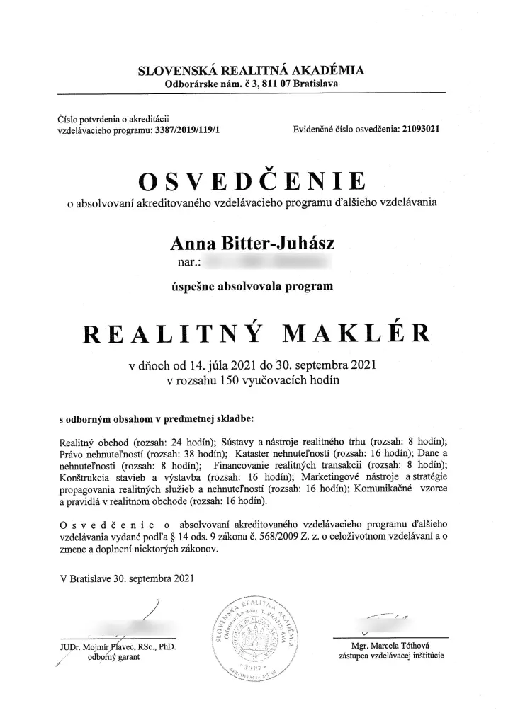 Diplom a certifikát Anny Bitter-Juhász